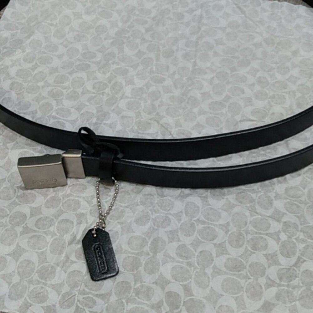 New, Coach Black Polished Calfskin Trademark Logo Buckle Belt - Picture 10 of 16
